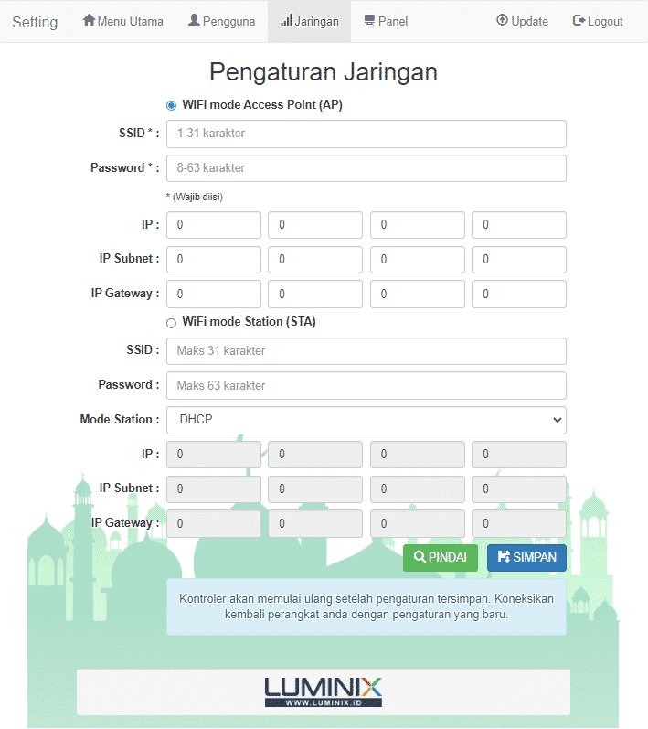 Halaman ganti jaringan Wi-Fi JWS