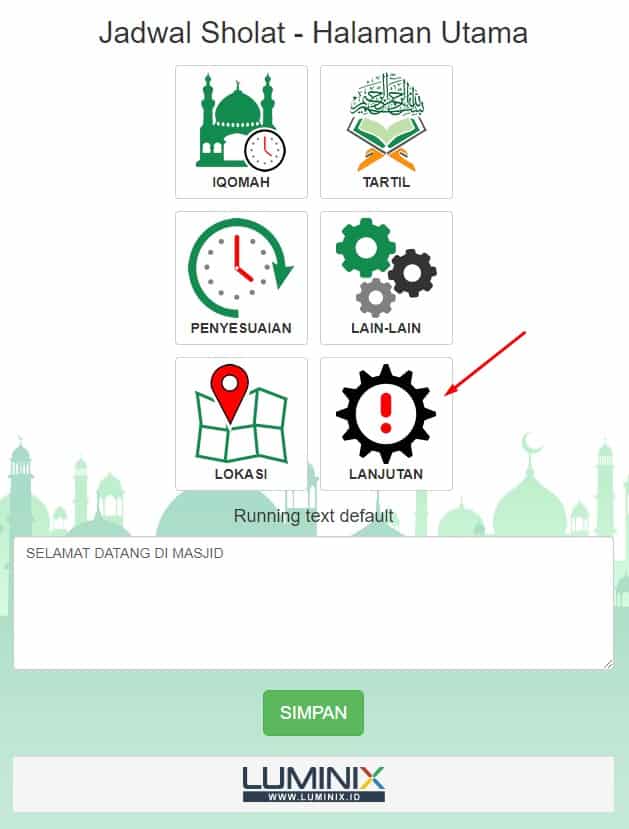 Tampilan pengaturan panel JWS