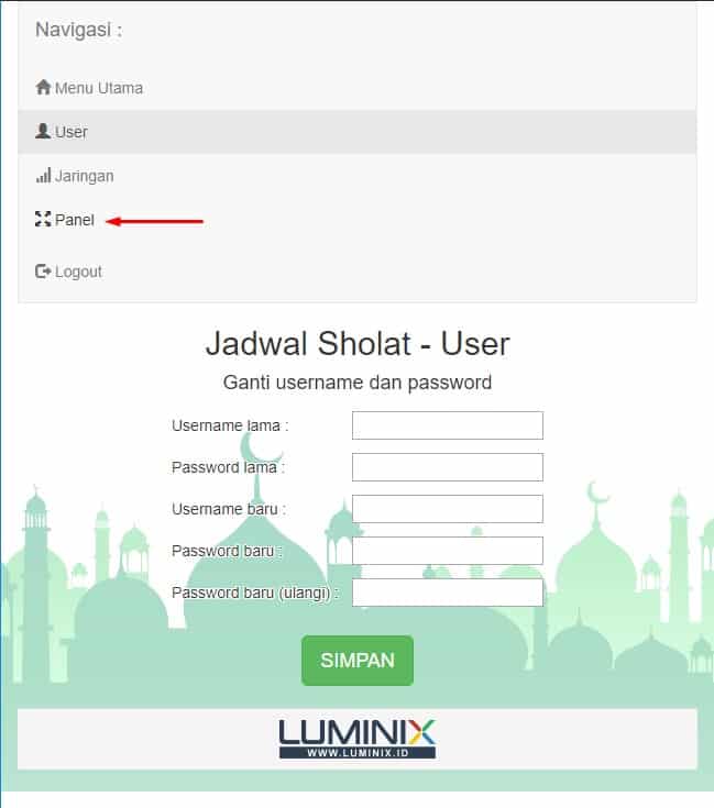 Tampilan konfigurasi panel JWS