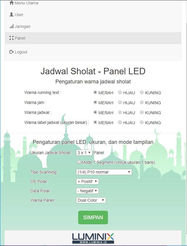 Tampilan konfigurasi panel JWS lanjutan