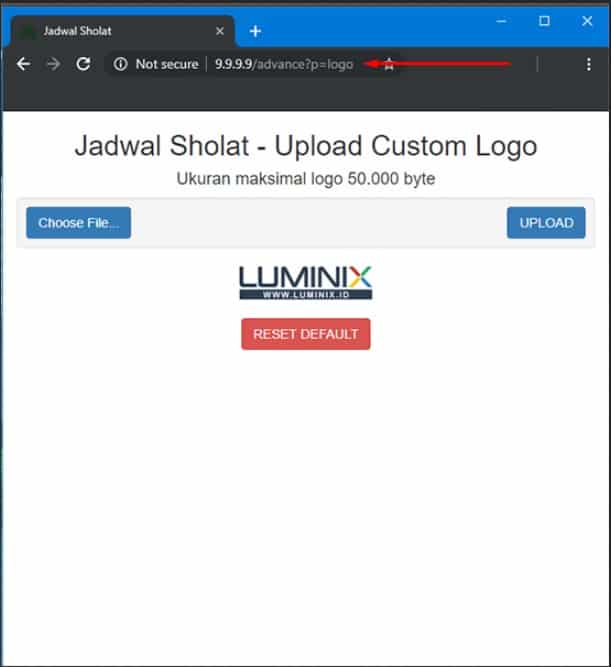 Halaman upload custom logo aplikasi JWS